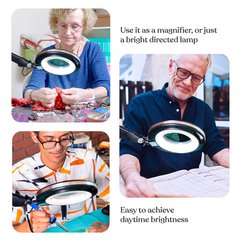 Brightech LightView Pro Magnifying Desk Lamp, 2.25x Light Magnifier with Clamp, Adjustable Magnifying Glass with Light for Crafts, Reading, Close Work - Black - Image 4